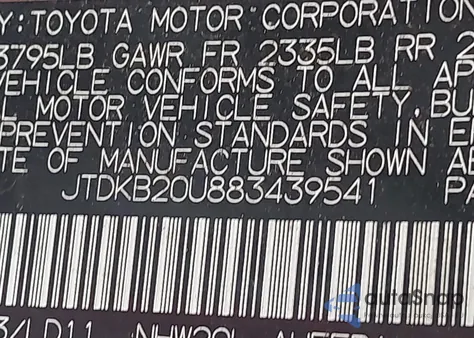 2008 Toyota Prius from USA, damaged, VIN JTDKB20U883439541